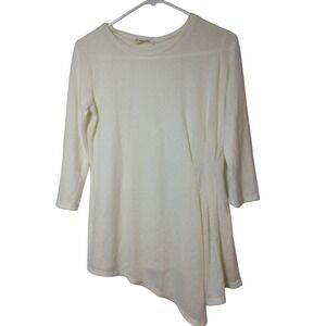 Promesa new Tunic Top Asymmetric Hem Long Sleeve Casual Comfy‎ White Size S
